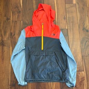 The North Face Fanorak Kids Windbreaker- Coral, Light Gray, Graphite Gray